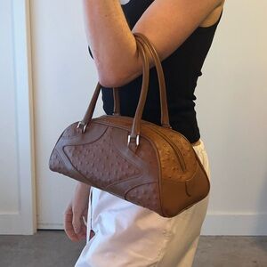Caramel brown leather bowler shoulder bag